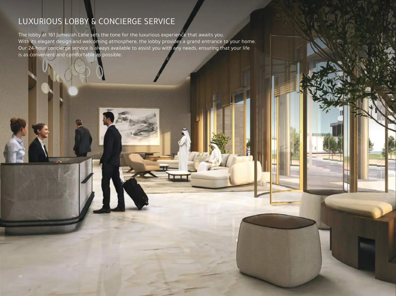 Lobby with reception desk and seating