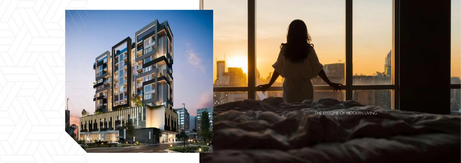 Alba Tower at dusk next to a woman at a window