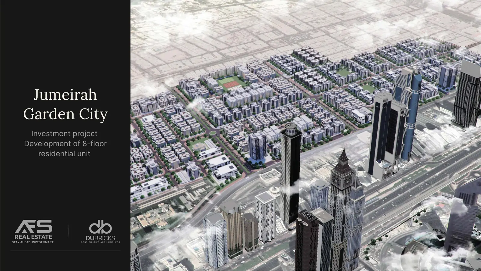 Aerial render of the neighbourhood beside Sheikh Zayed Road