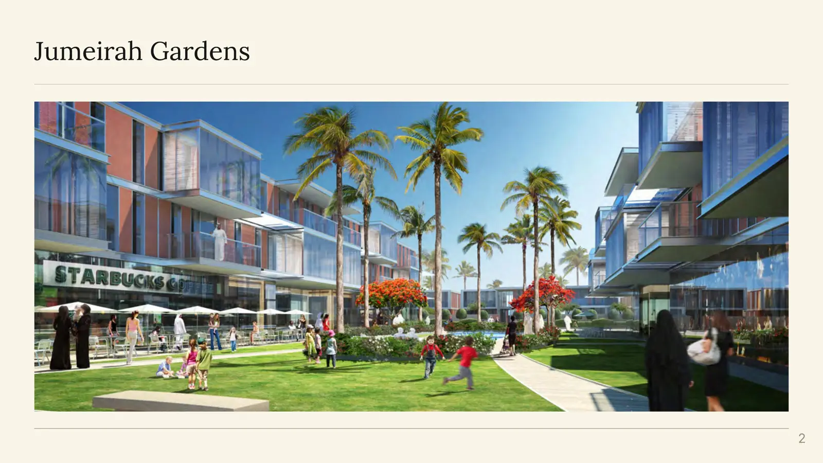 Garden courtyard with cafe and residential blocks