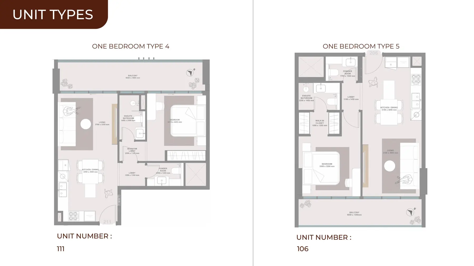 One-bedroom types 4 and 5 plans