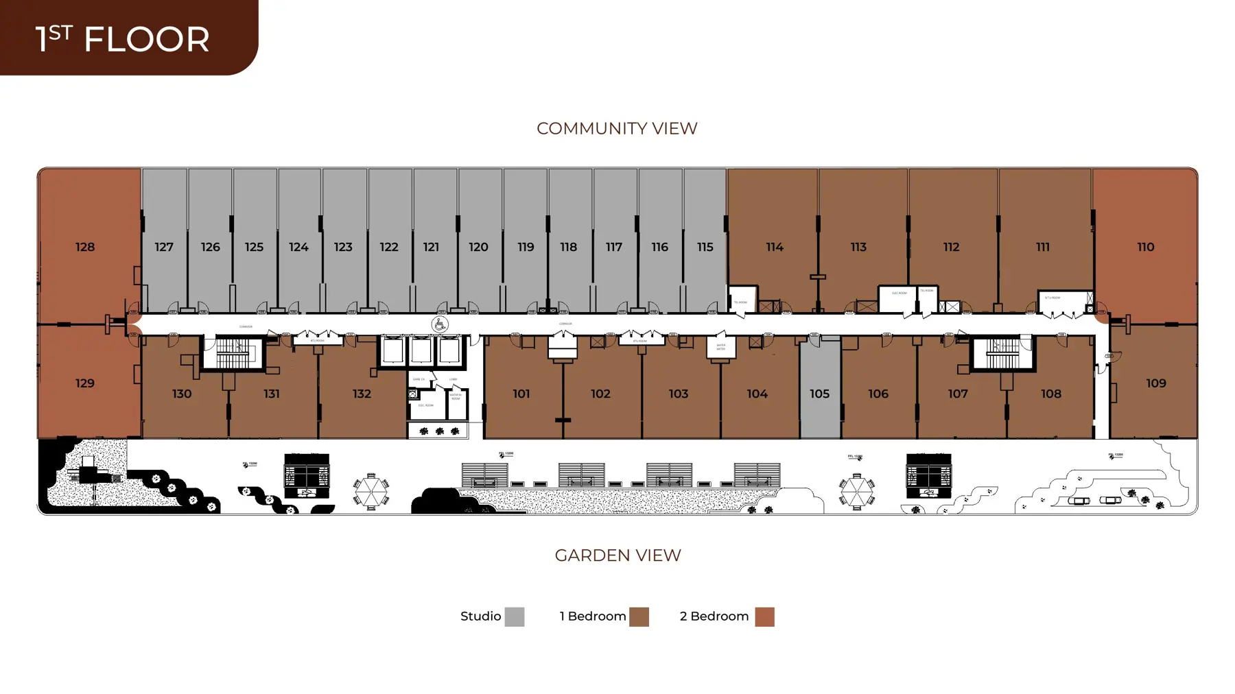 First floor plan with unit layout