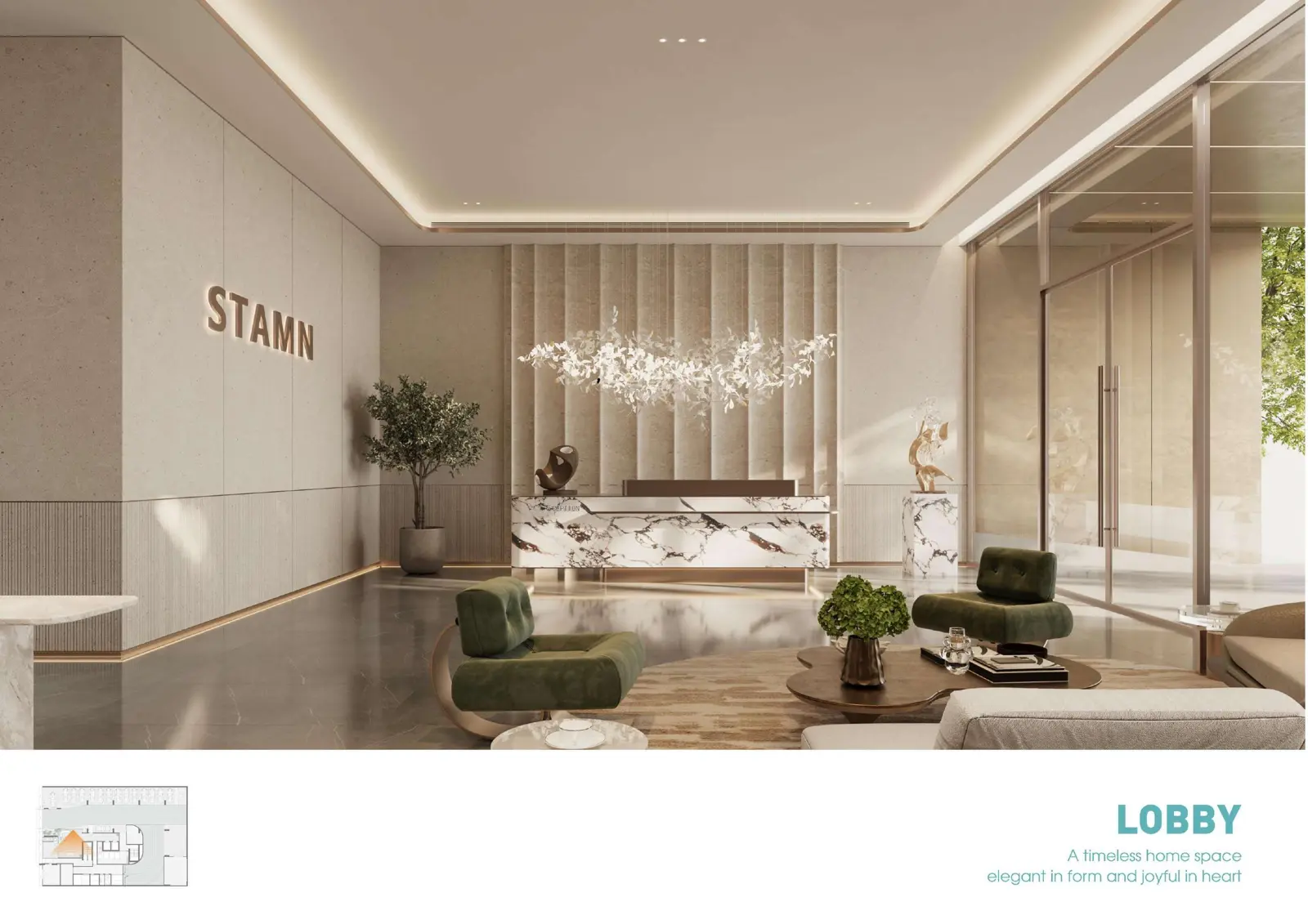 Lobby with marble reception desk