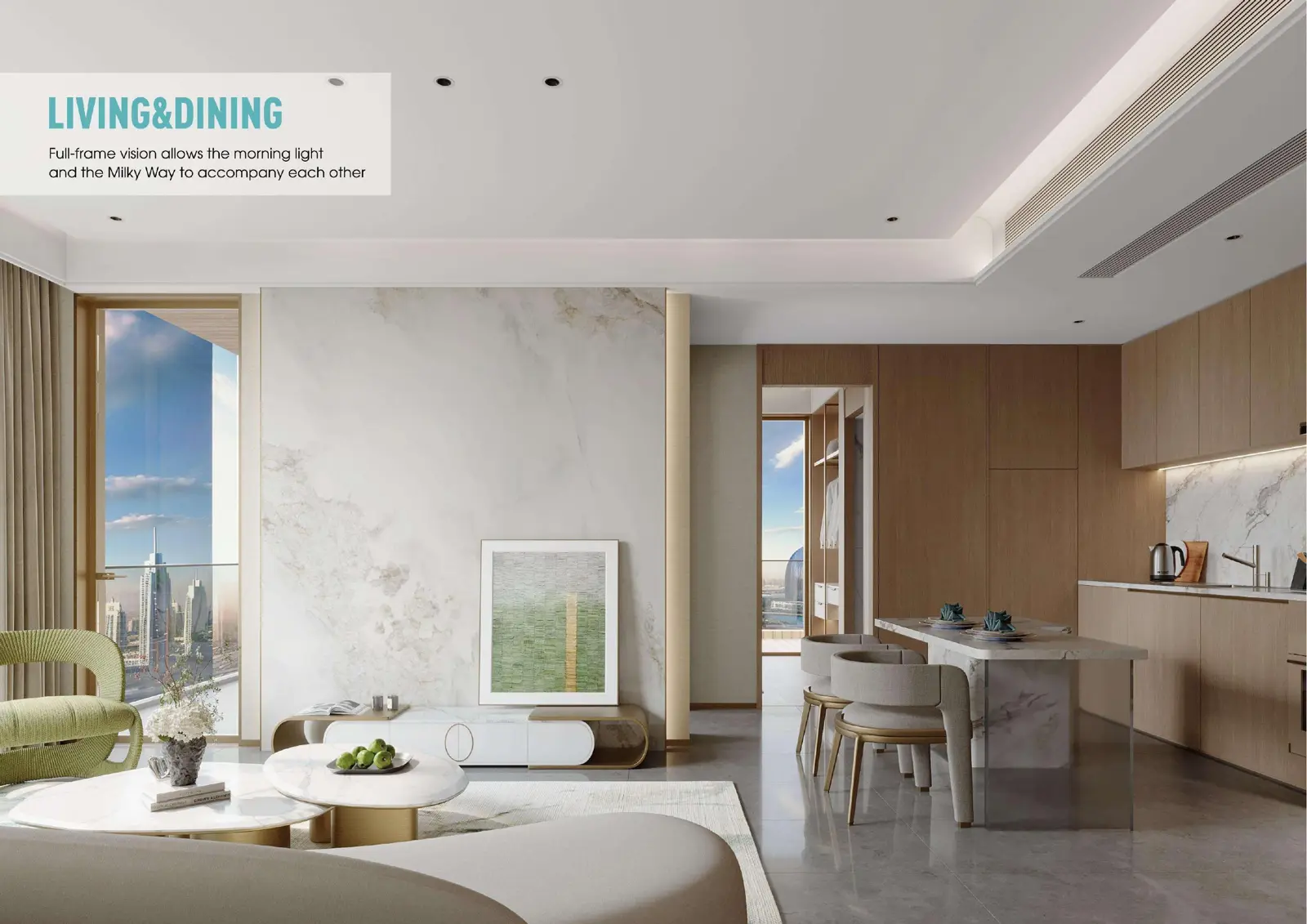 Living and dining area with kitchen