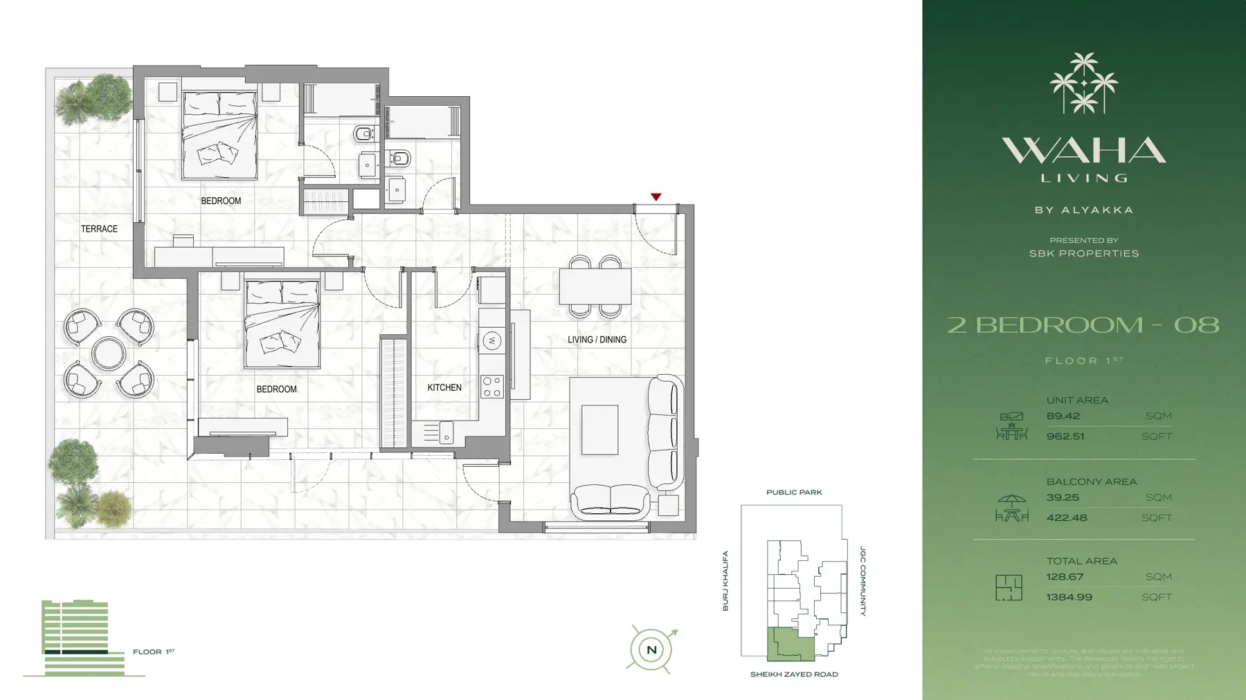 Two-bedroom unit 08 plan with terrace