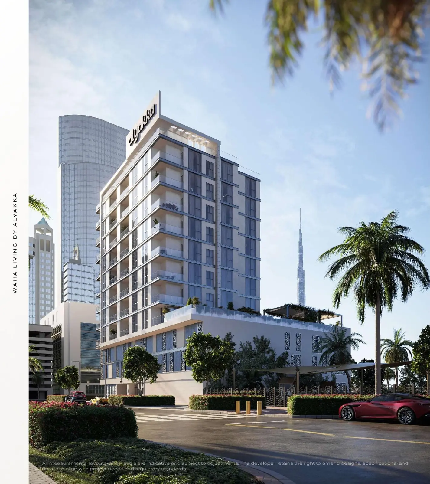 Day render of the building with Burj Khalifa behind