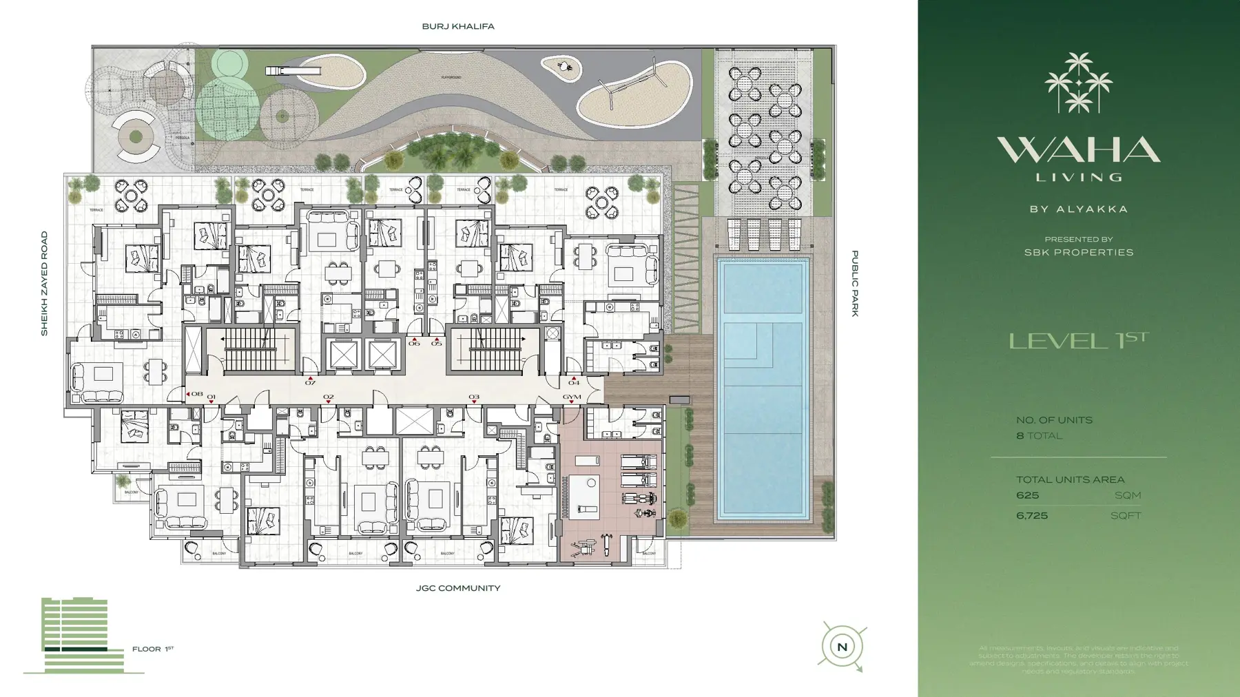 Level 1 plan with podium deck and pool