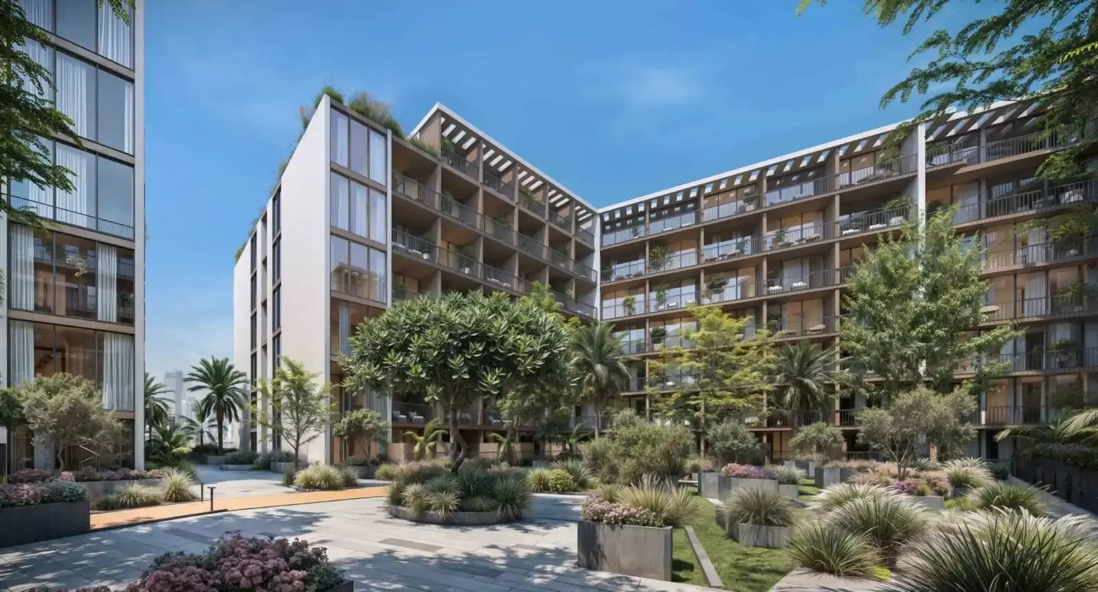 Landscaped courtyard between the two blocks