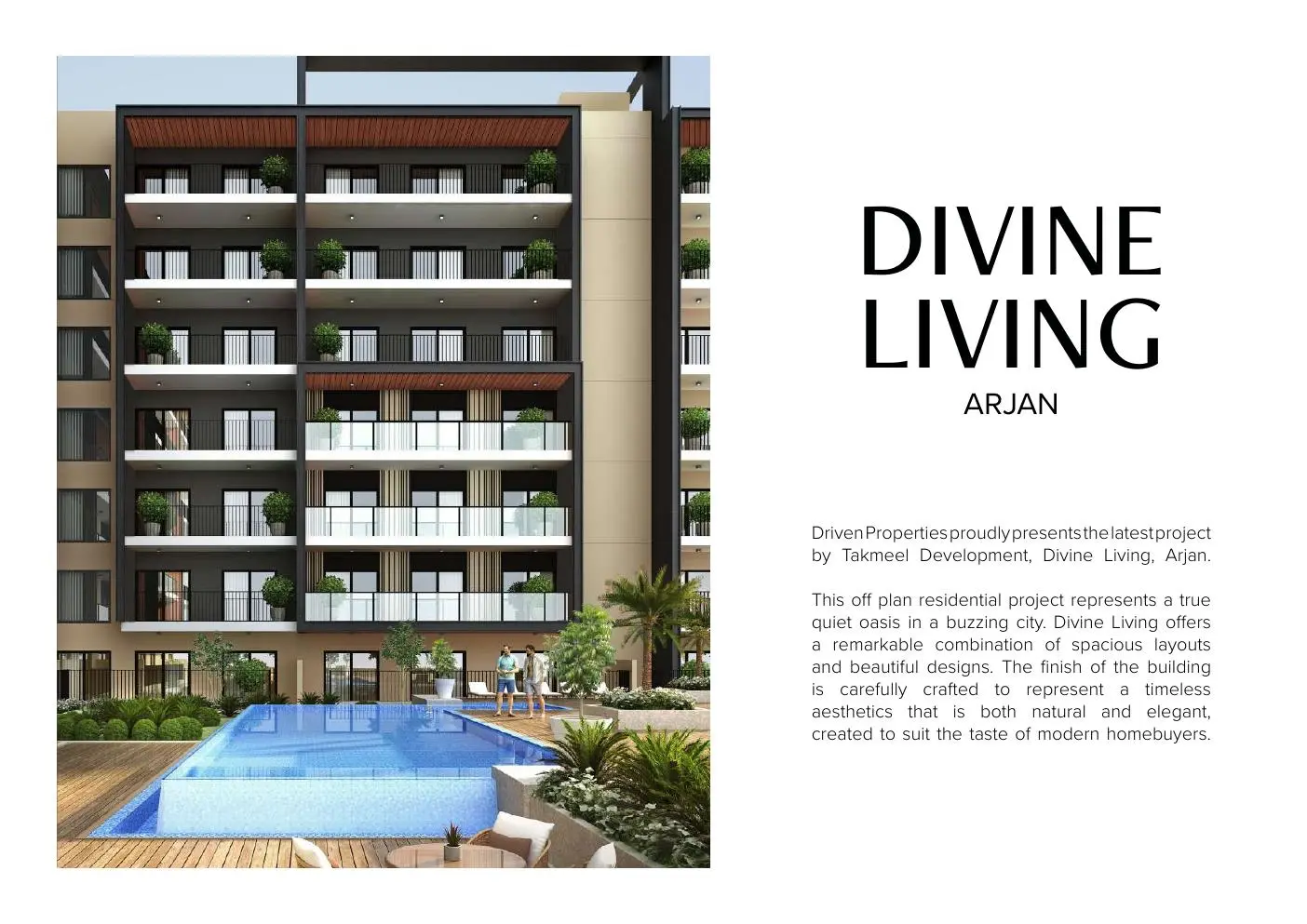 Building facade with balconies above the swimming pool