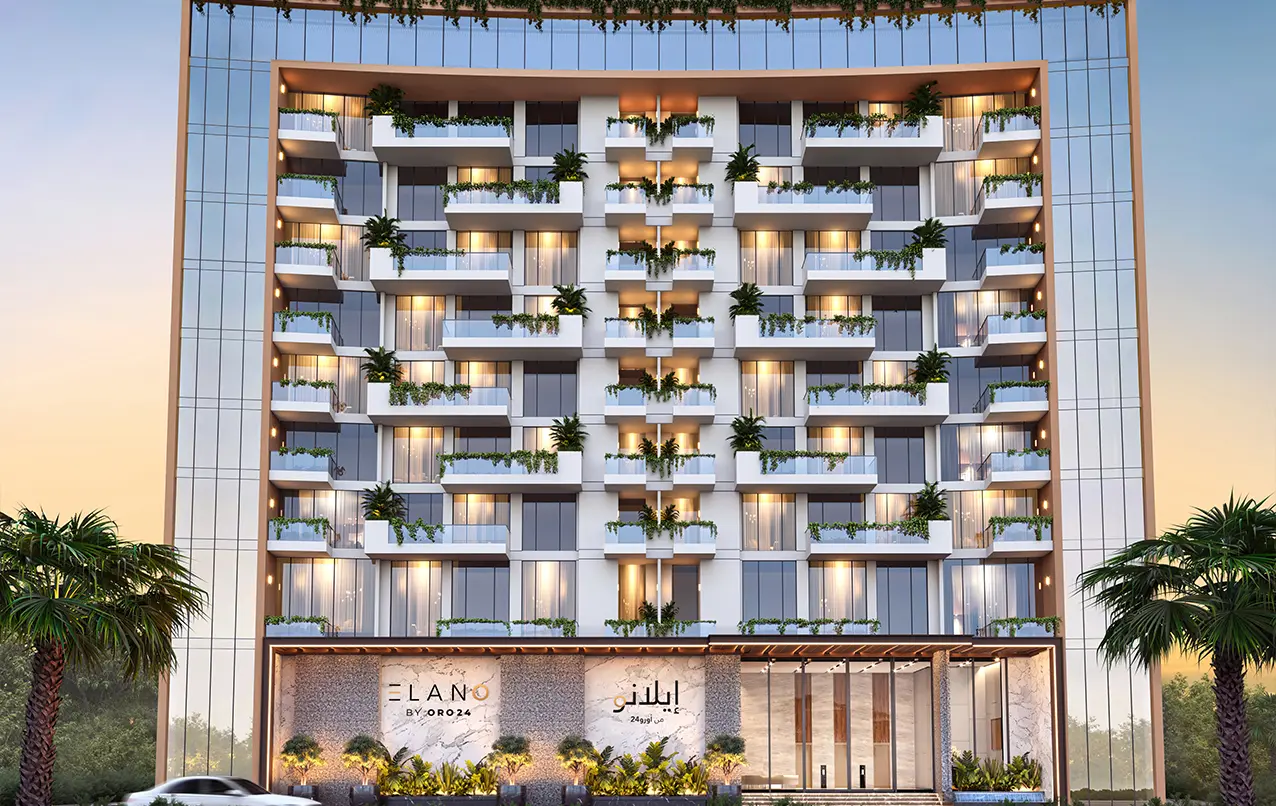 Full front facade of Elano at dusk