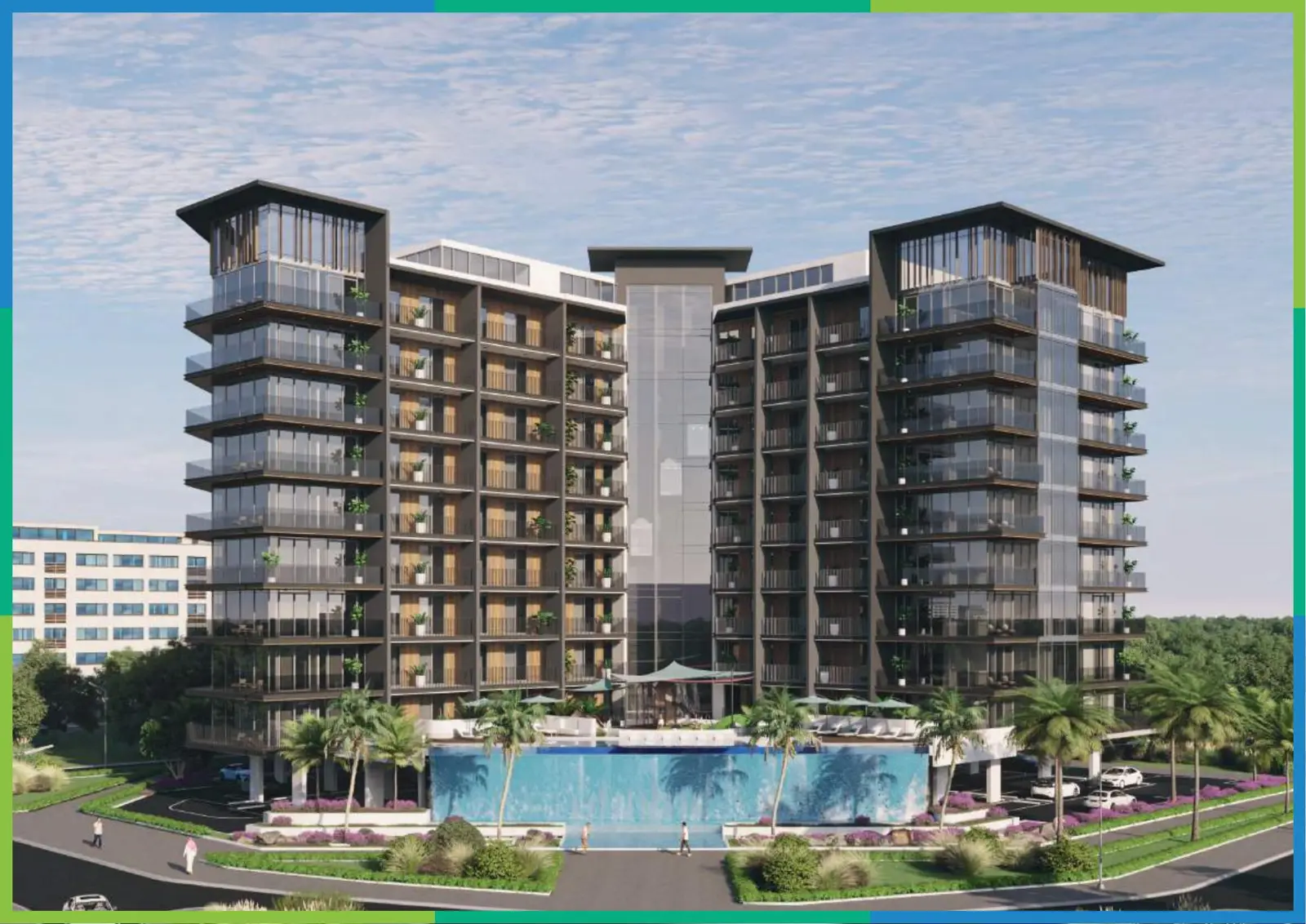 Building with pool at its base