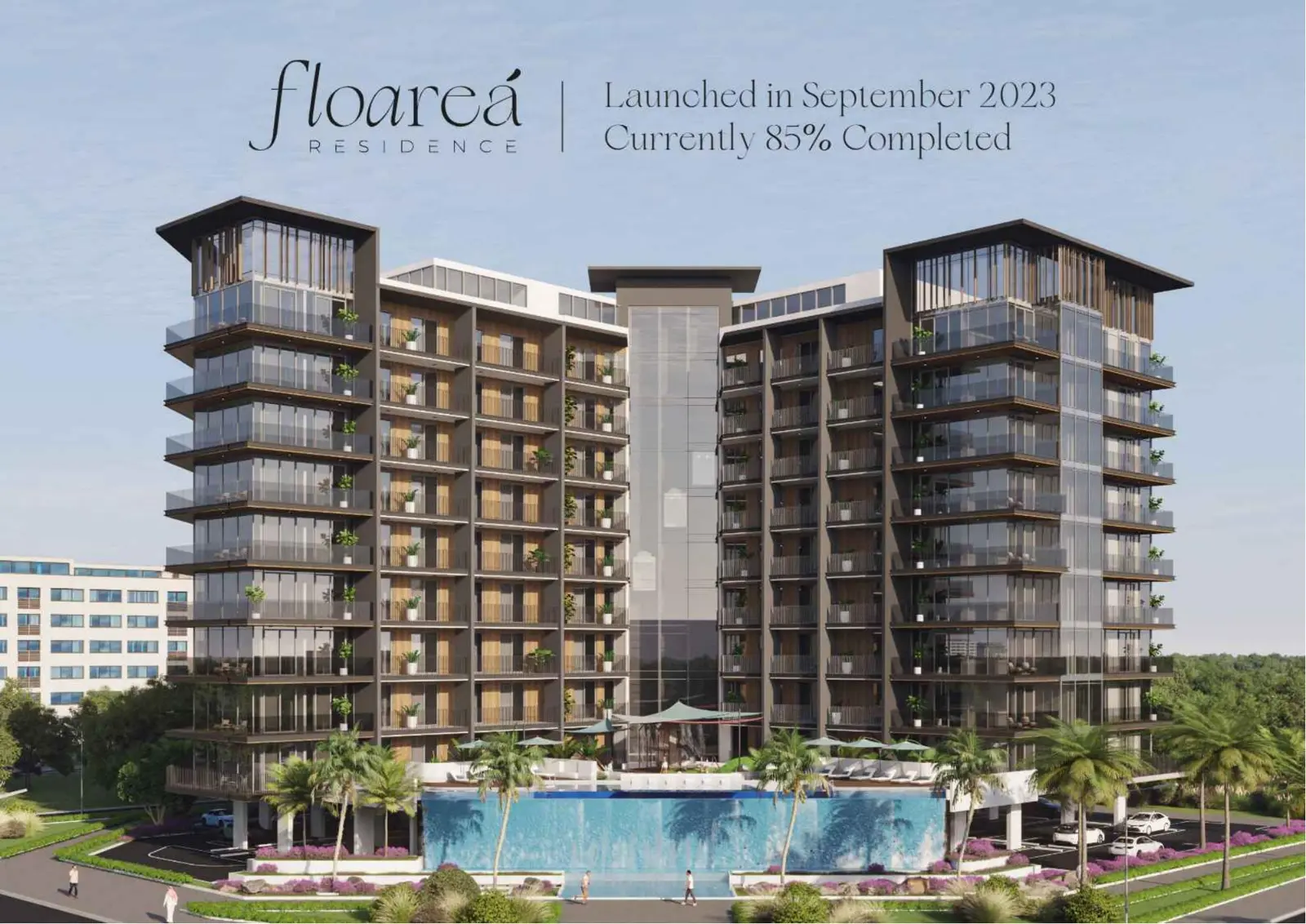 Floarea Residence tower with pool, 85% completed