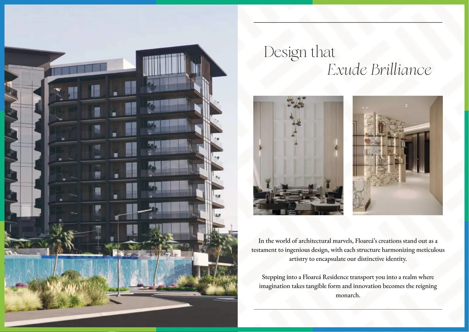 Tower facade with lobby interior renders