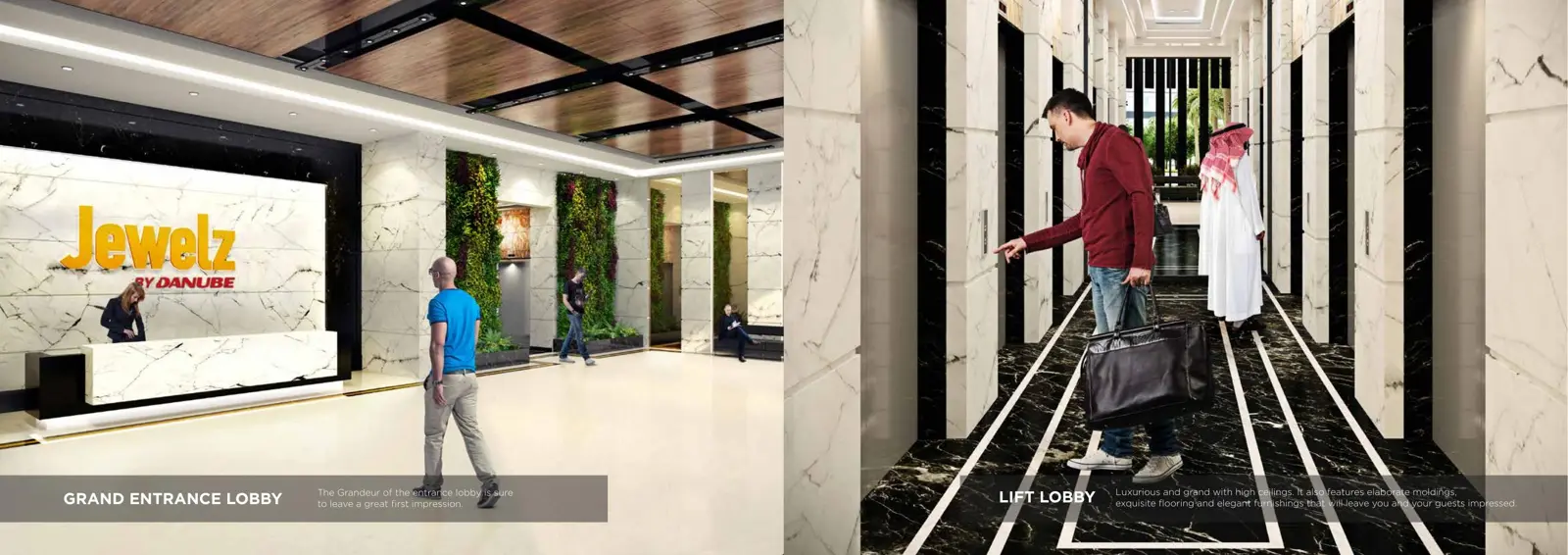 Entrance lobby and lift lobby with marble