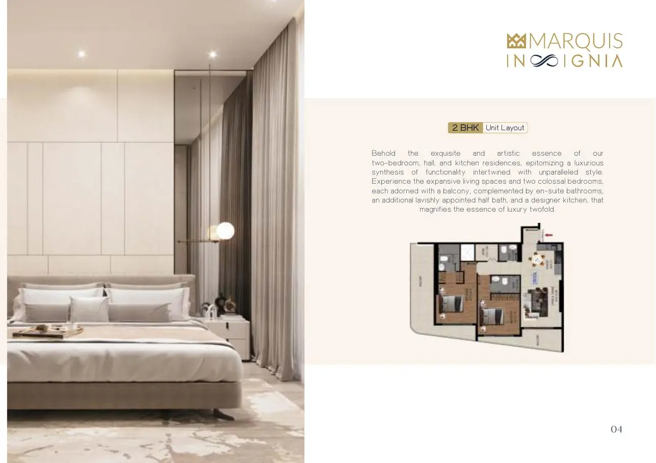 2 BHK unit layout beside bedroom render