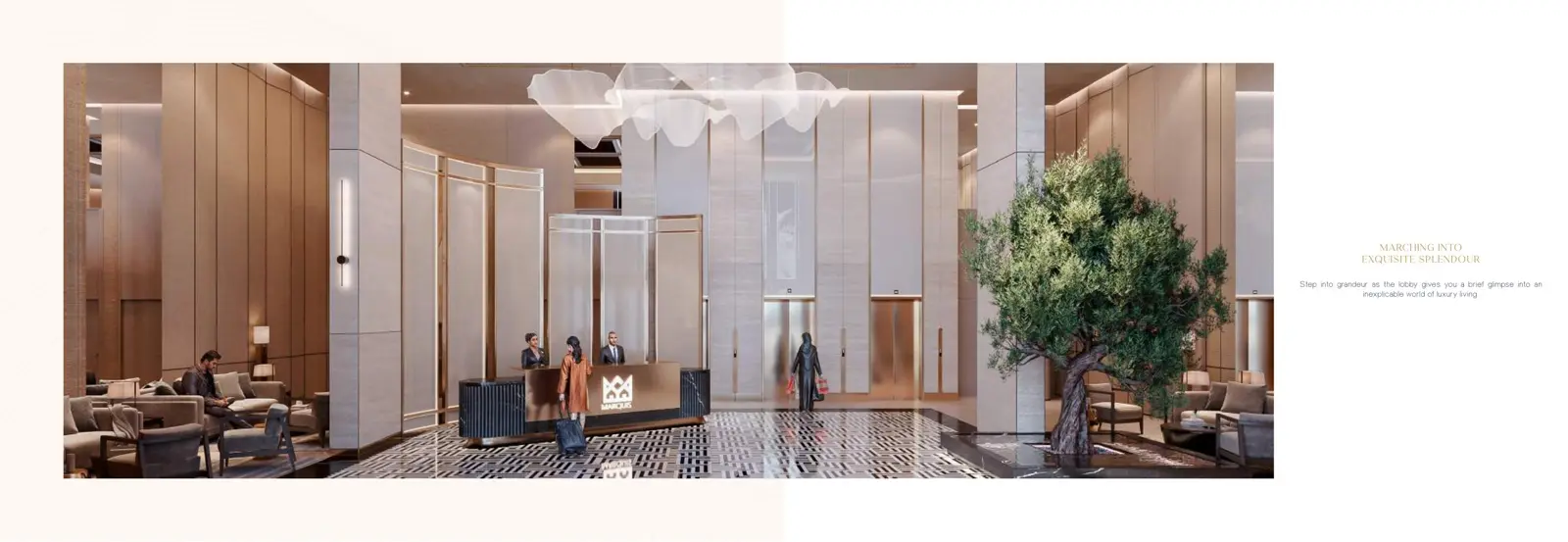 Lobby with reception desk and olive tree