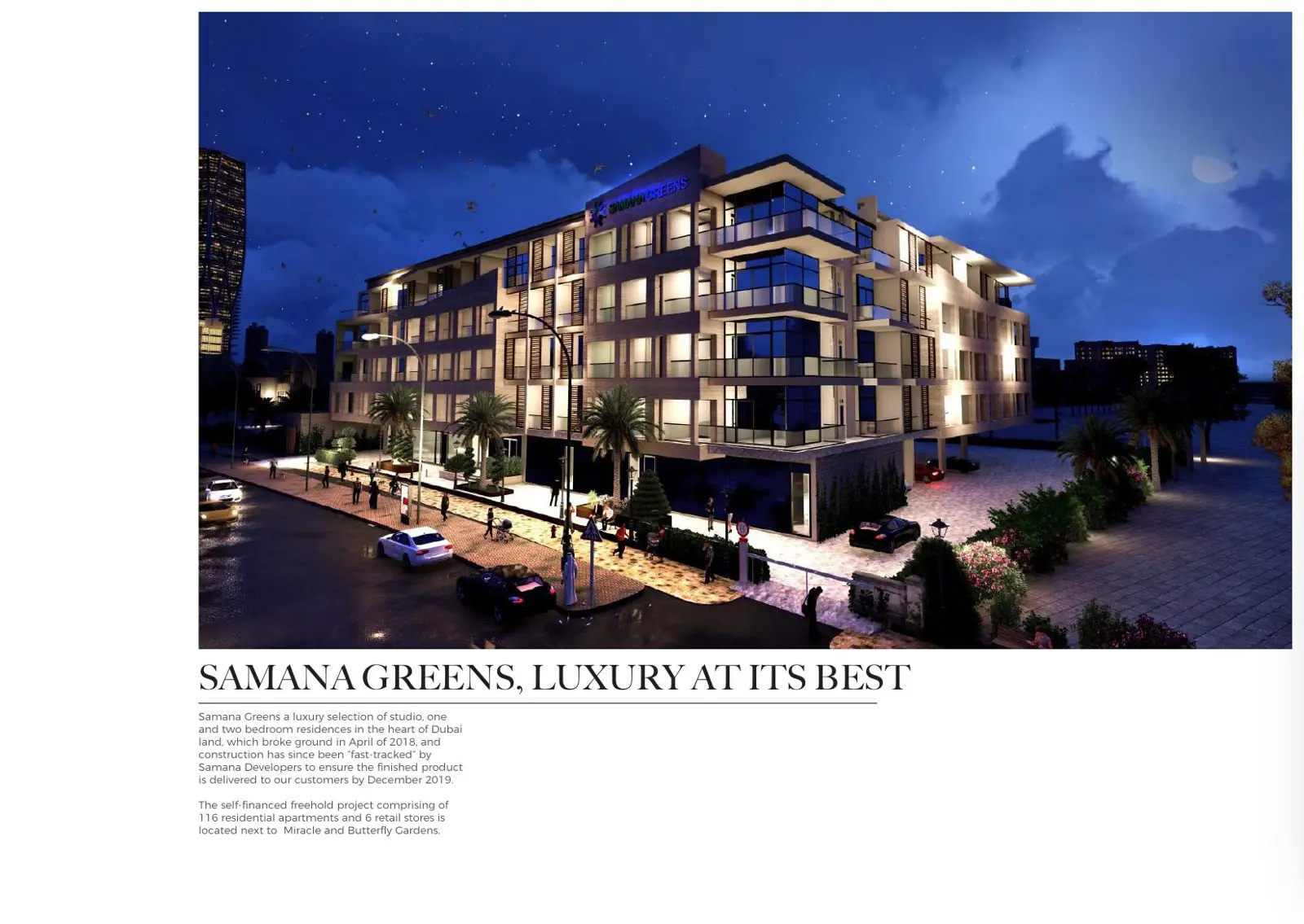 Samana Greens building at night