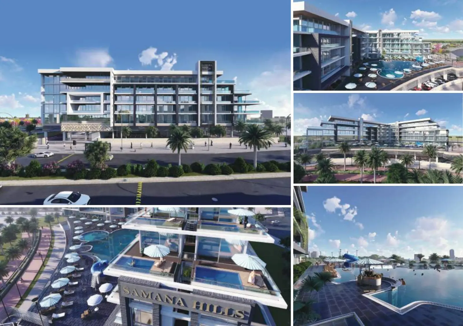 Collage of Samana Hills facade and pool deck