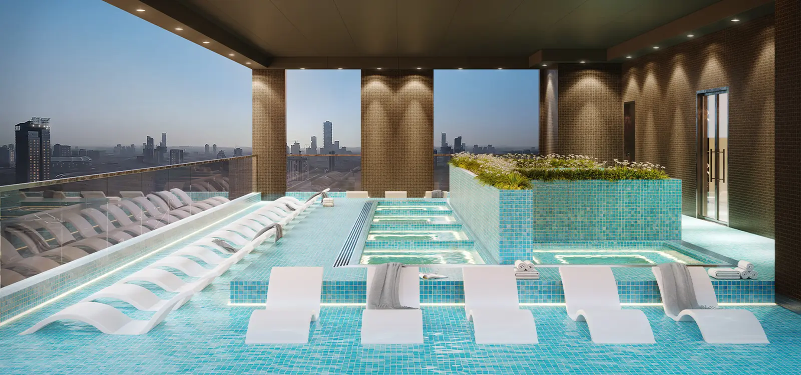 Rooftop jacuzzi pool with loungers