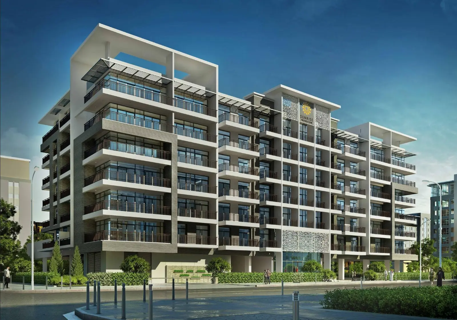 Mid-rise apartment building seen from the street