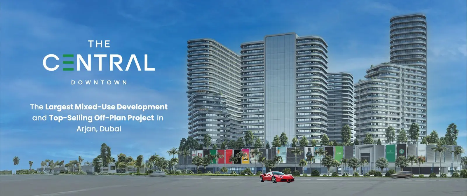 Four towers above the retail podium, street view