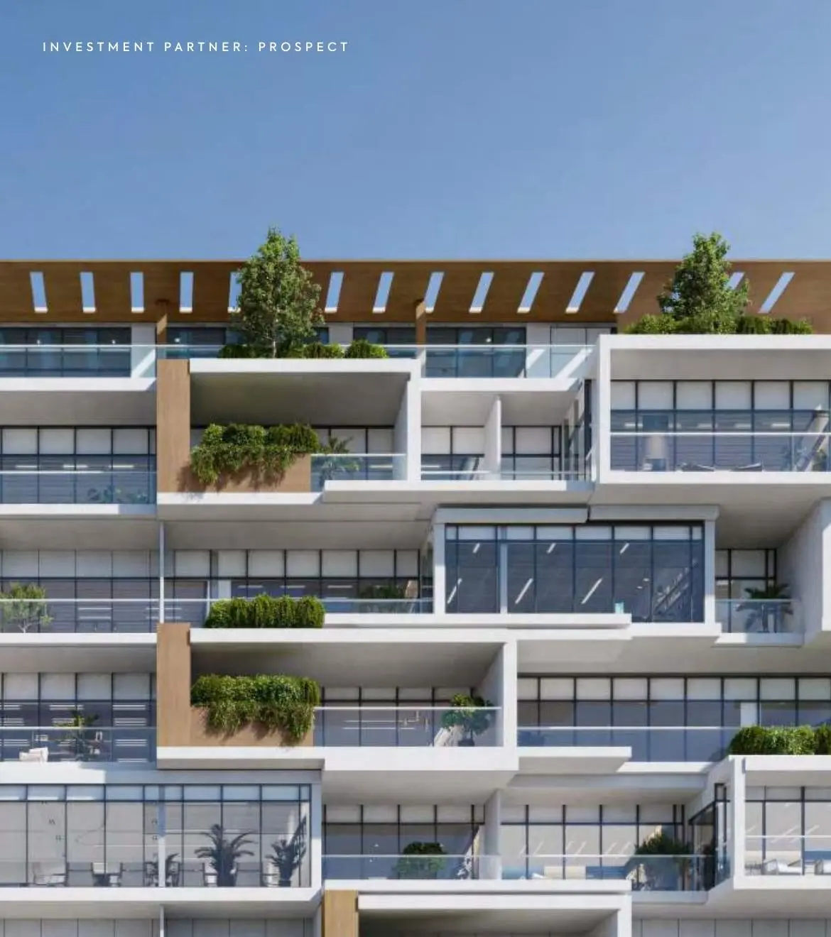 Close view of balconies and greenery on facade