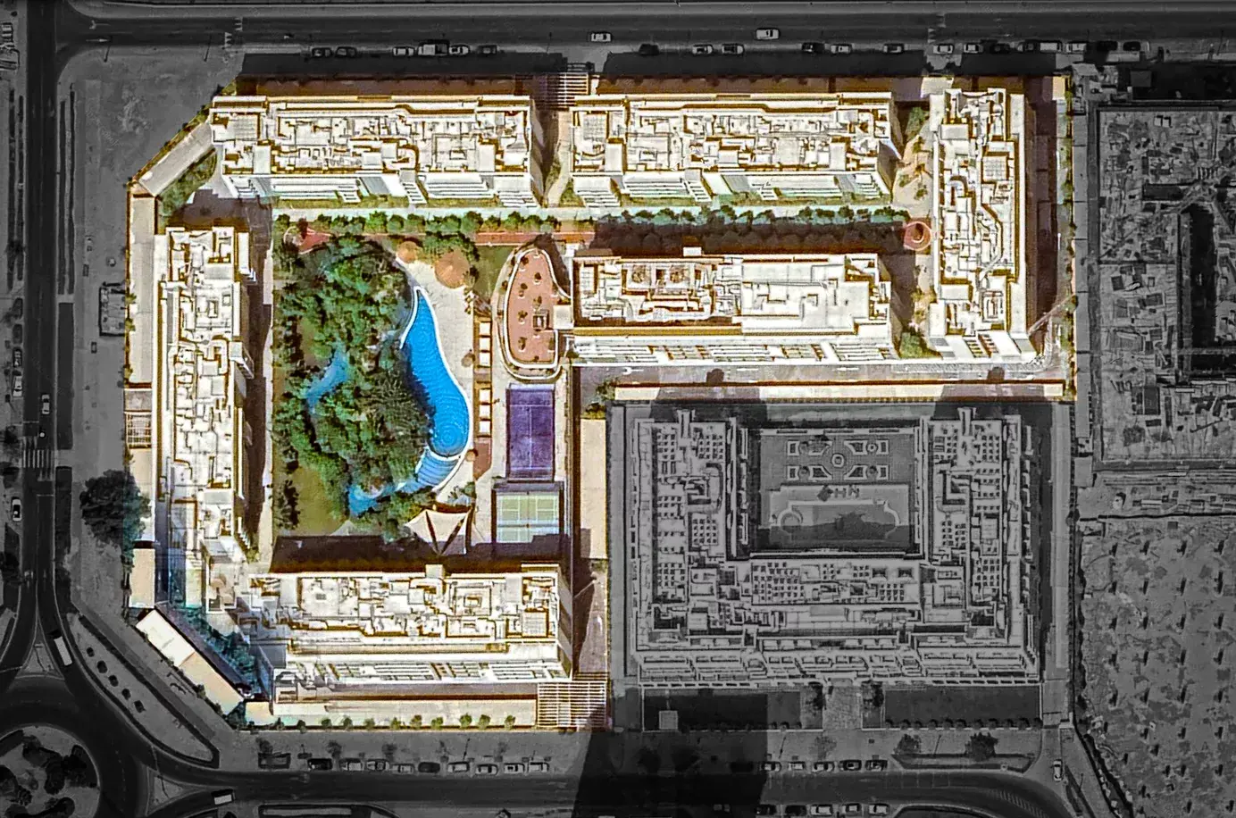 Project picture: Torino Building 3. Aerial view of the completed Torino complex