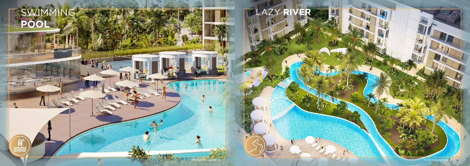 Swimming pool and lazy river among palms