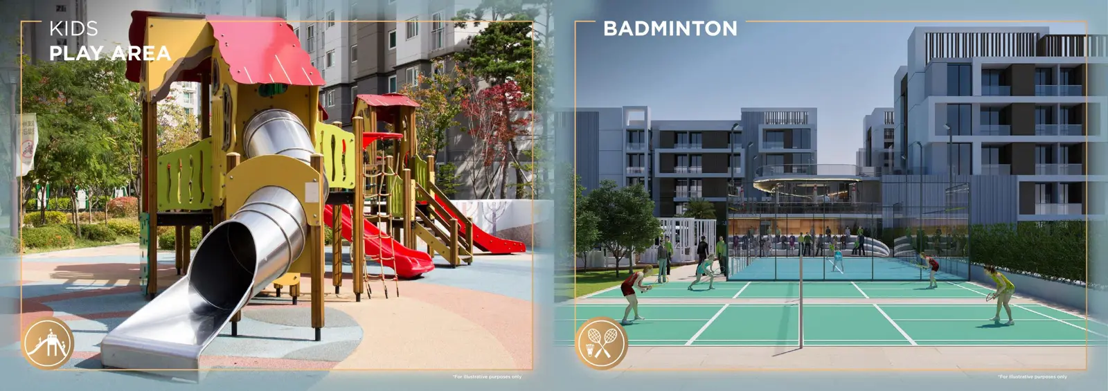 Kids play area and badminton court