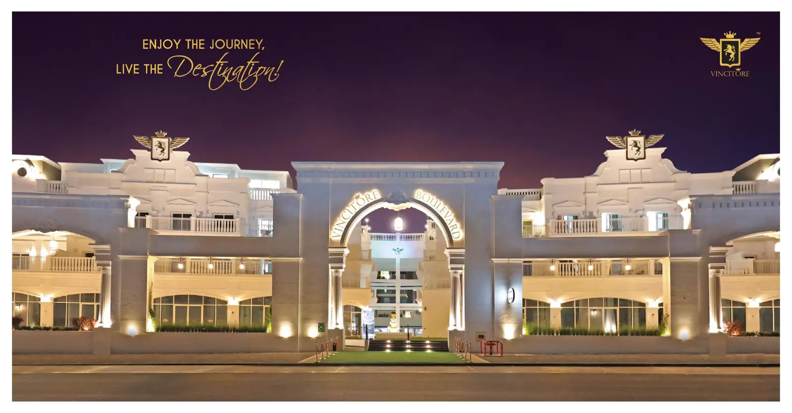 Main entrance arch of the project at night