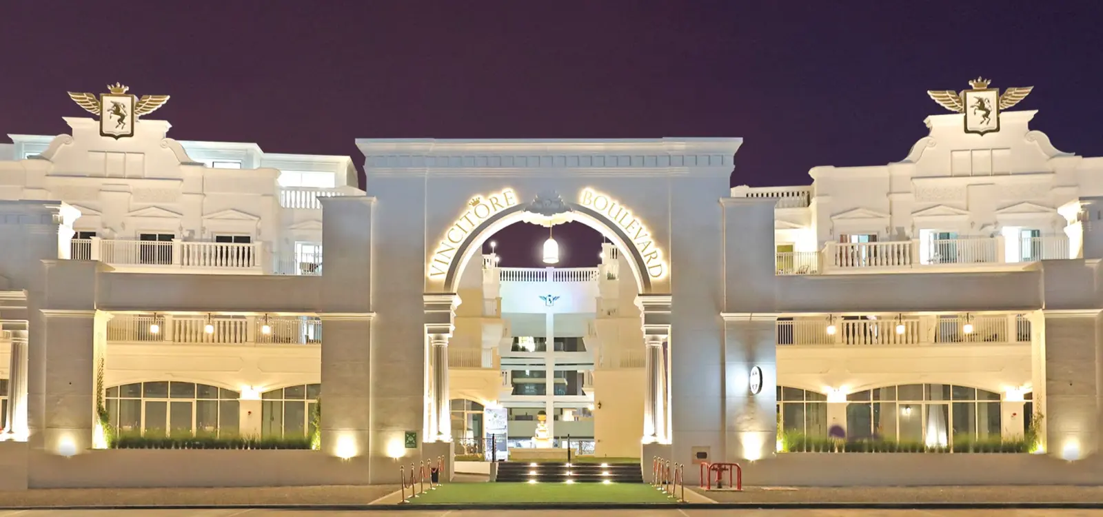 Main entrance arch of the Boulevard at night