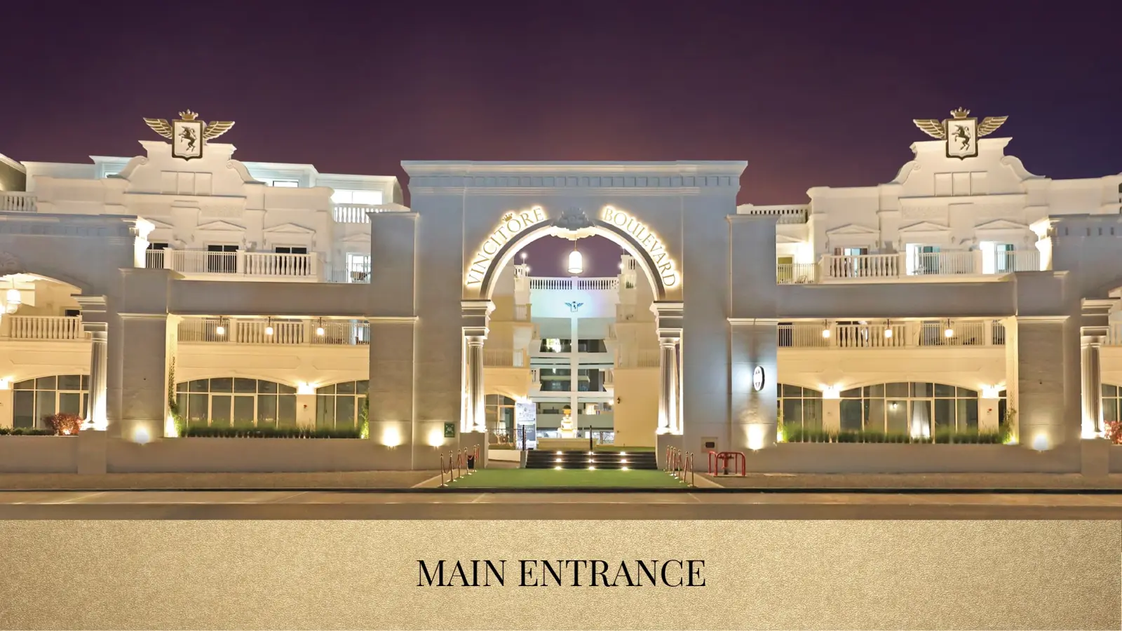 Main entrance arch at night
