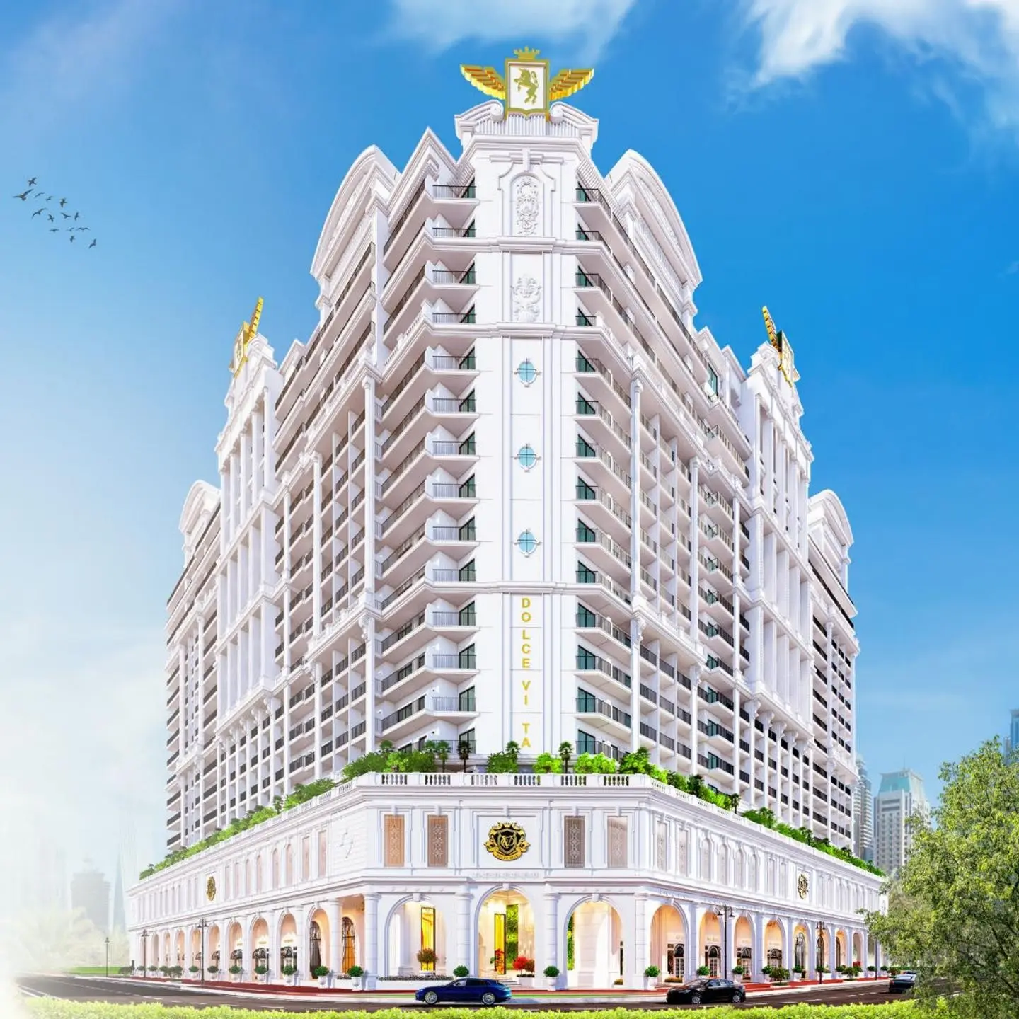 Dolce Vita tower with classic white facade