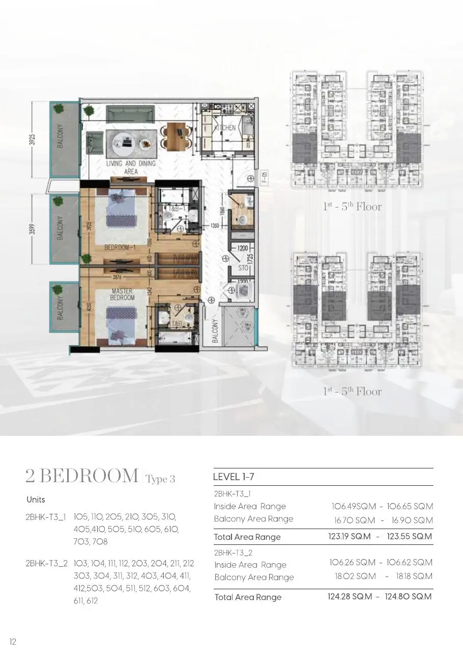Two bedroom Type 3 plan with two variants