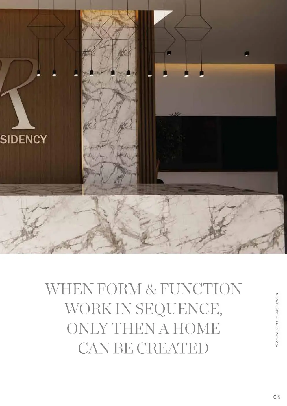 Marble reception desk and column in the lobby