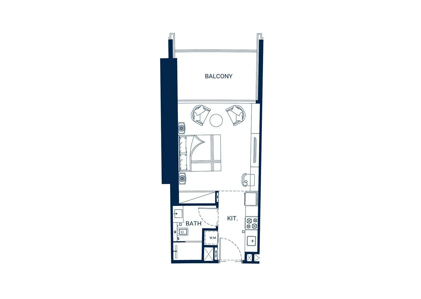 Studio floor plan with balcony