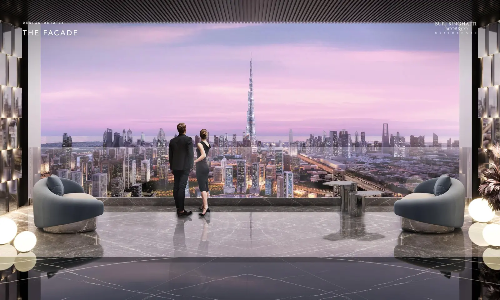 Lobby window view toward Burj Khalifa