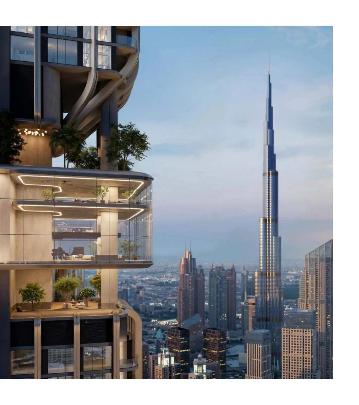 Tower sky terraces with Burj Khalifa in the distance
