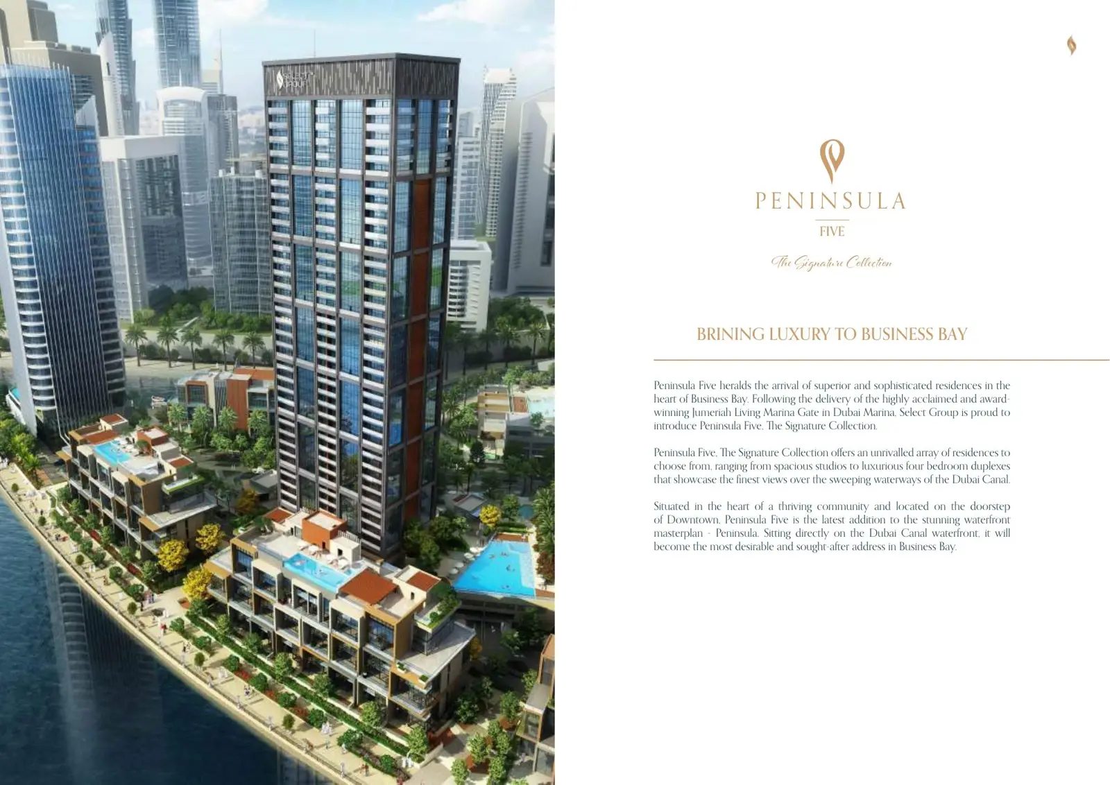 Peninsula Five tower and waterfront duplexes on the canal
