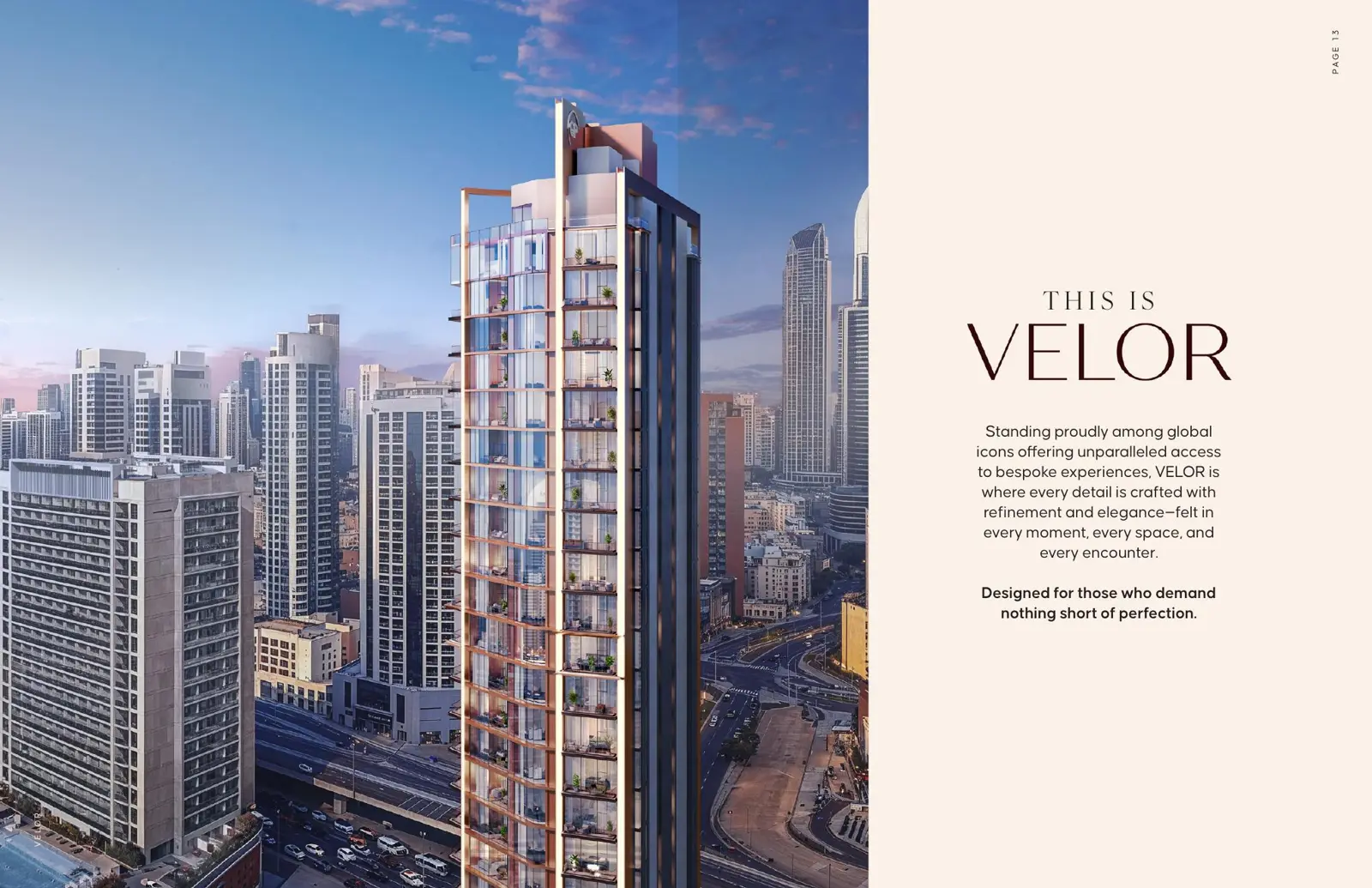 Velor tower among city towers at dusk