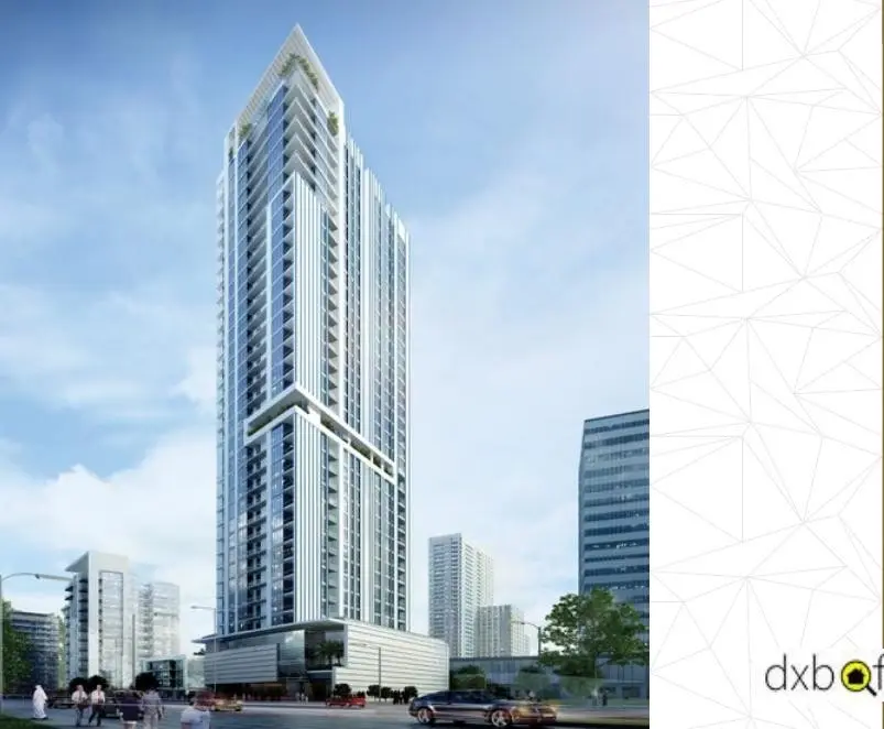 West Bay Tower exterior with project description