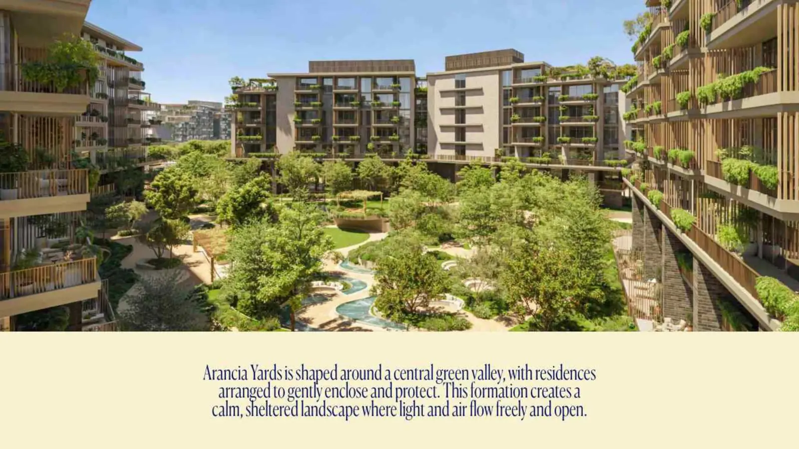 Buildings around the central green valley