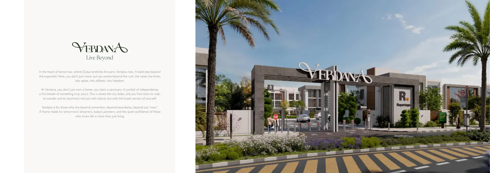 Verdana entrance gate with palms and townhouses