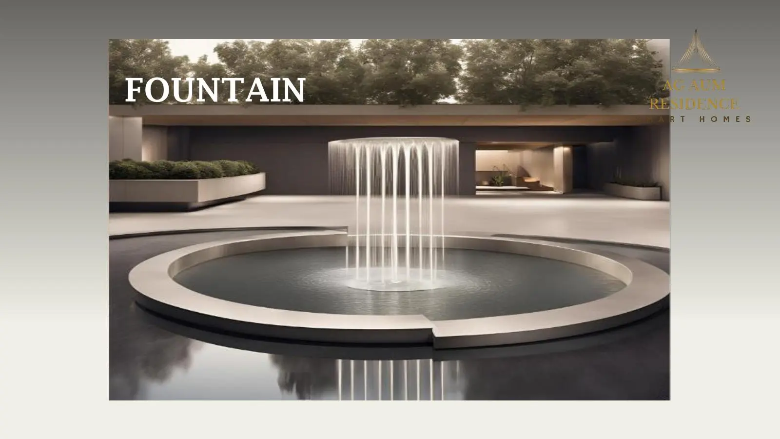Round fountain in a paved courtyard