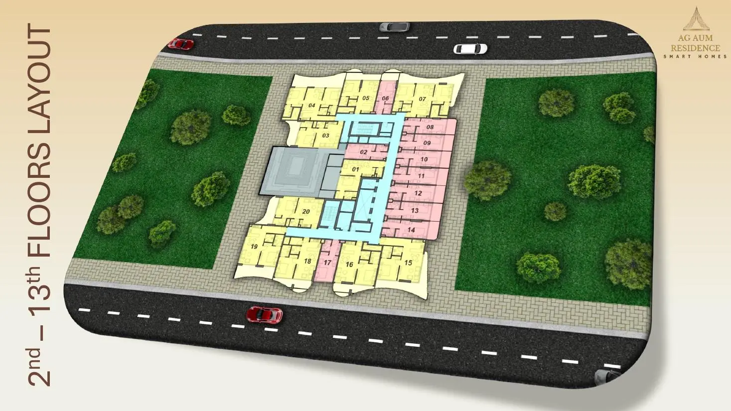 Typical floor layout of floors 2 to 13