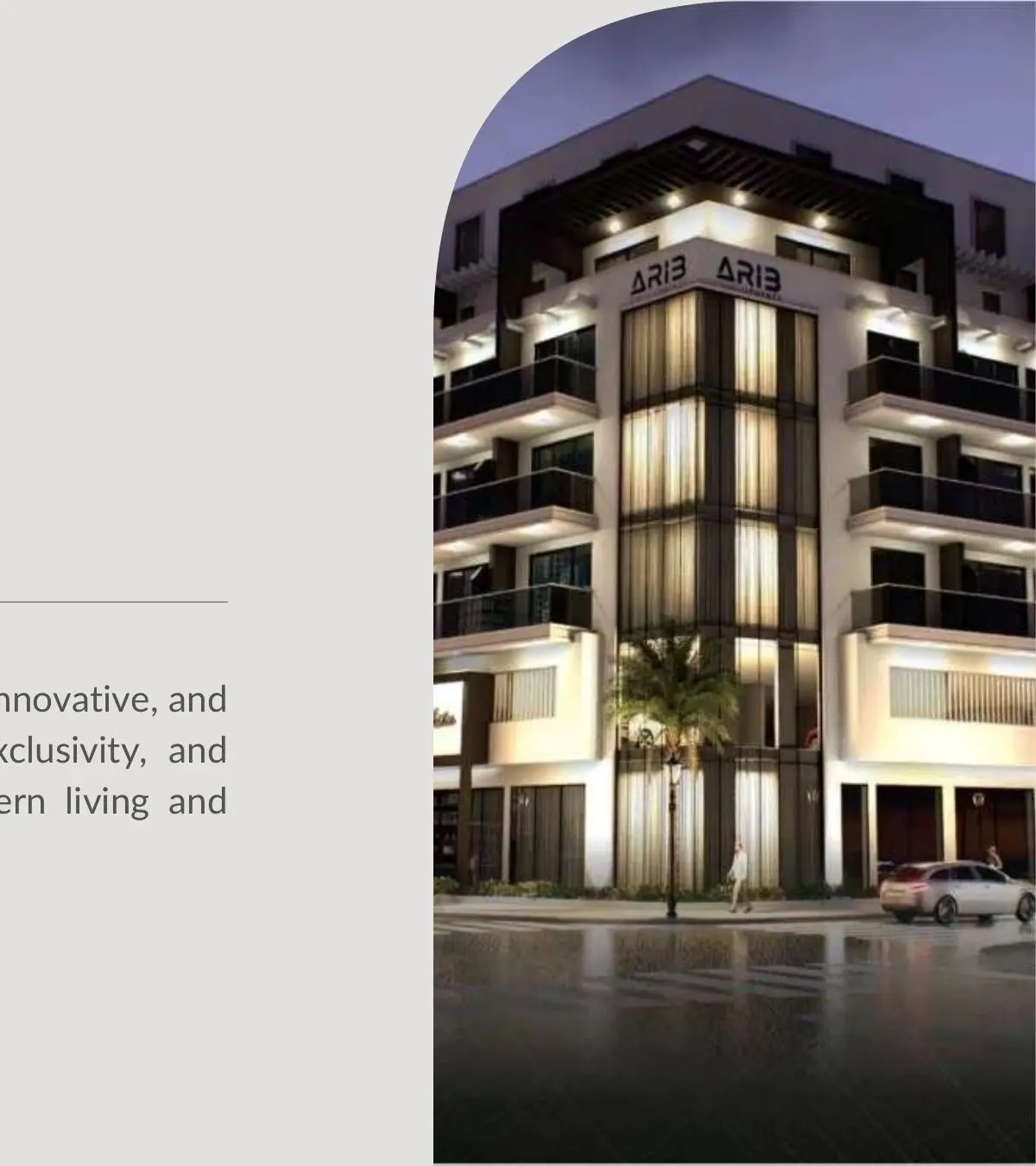 Corner of the building at night with vision text