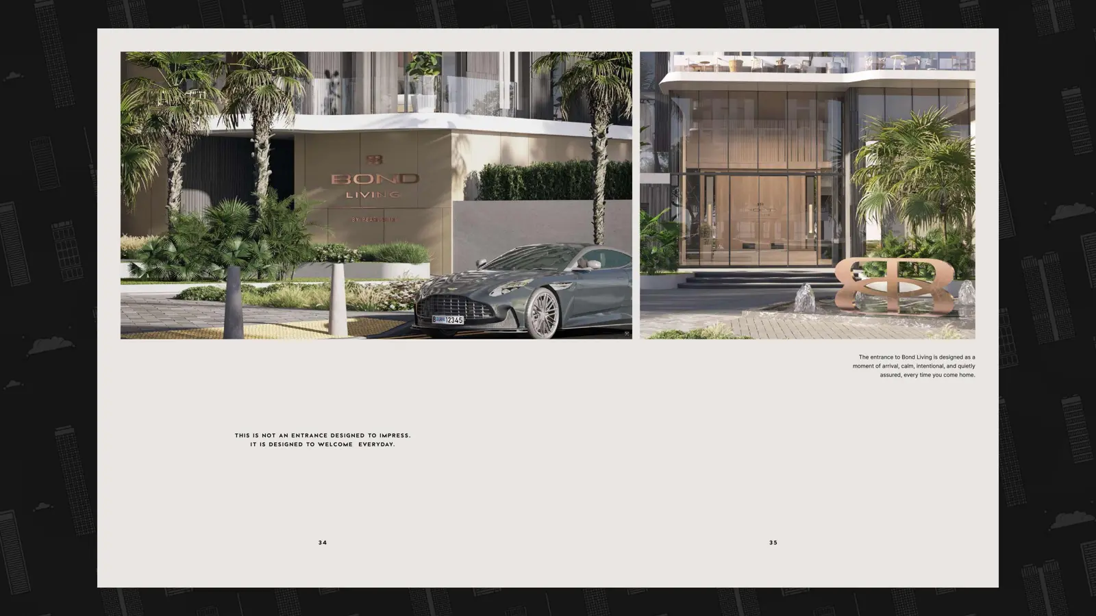 Entrance signage and glass lobby entrance