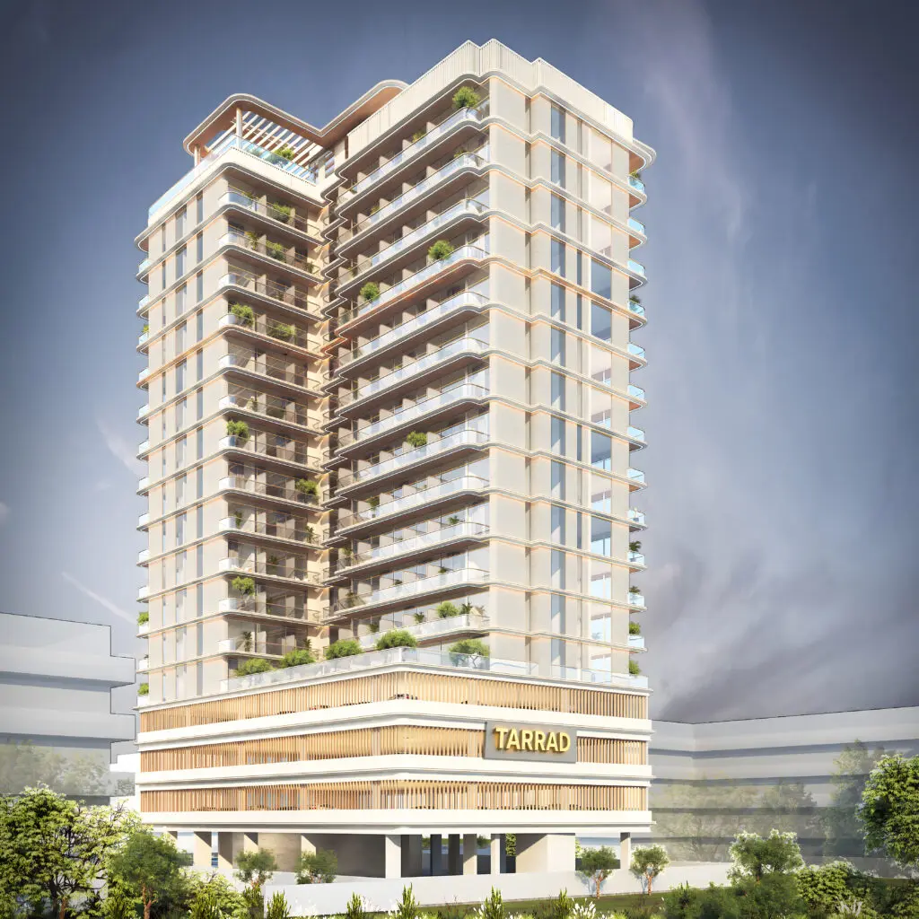 Single tower view with balcony planting