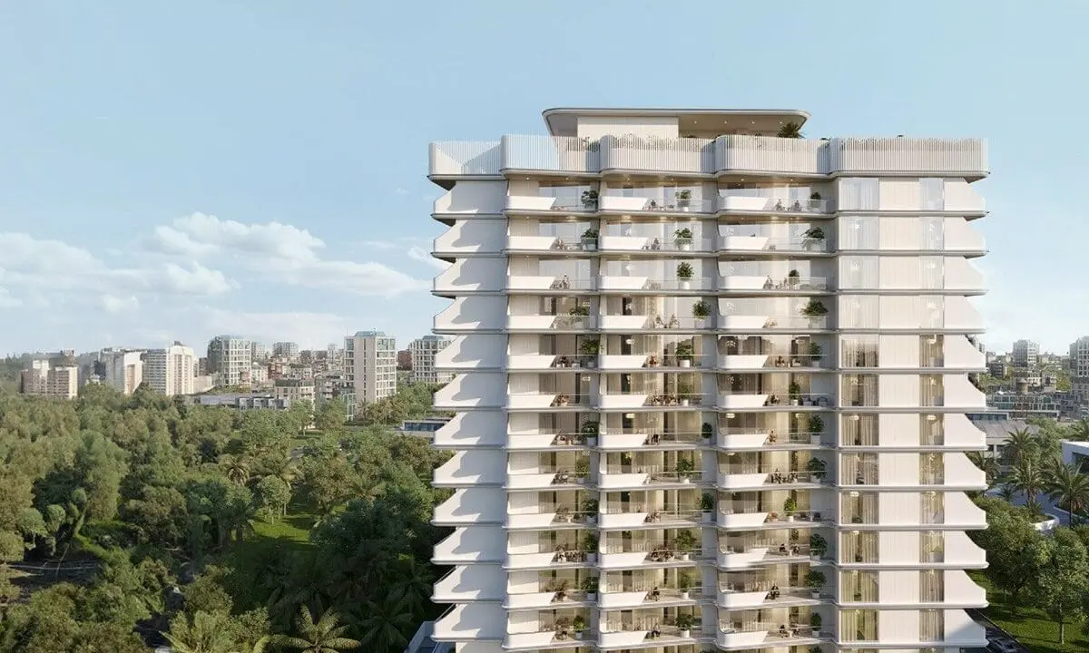 Upper floors of the tower above treetops