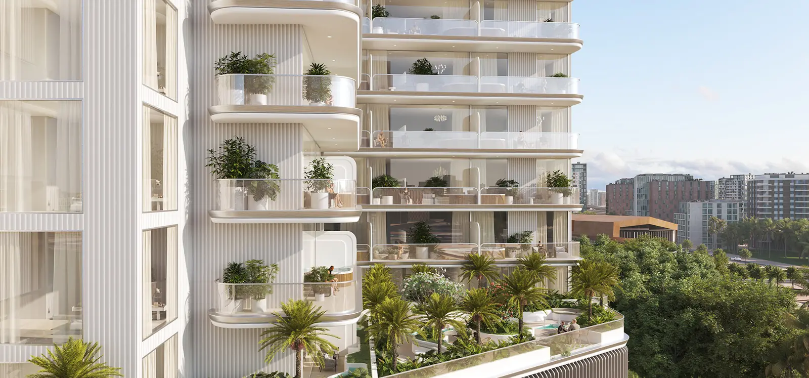 Balcony facade with plants and terrace garden
